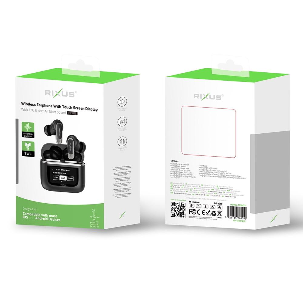 Rixus Wireless Travel Pro hörlurar med pekskärm Svart