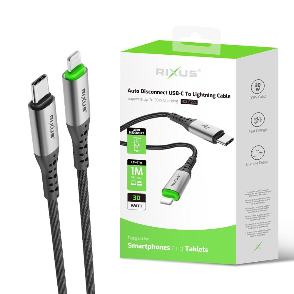 Automatisk frånkoppling USB-C till Lightning kabel - Svart