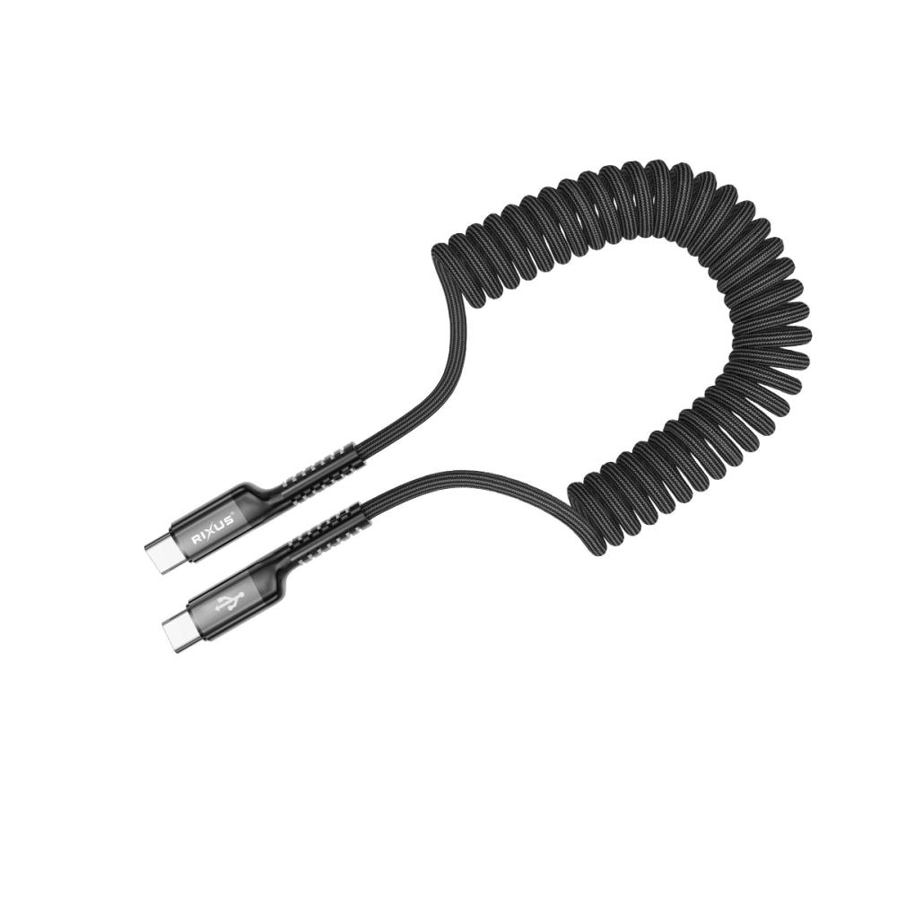 Indragbar fjäderkabel Typ-C till Type-C 100CM Svart