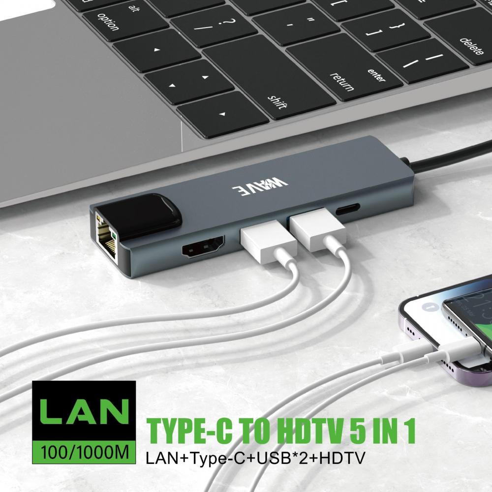 5-i-1 USB-C Multiport Hub med HDMI & Gigabit Ethernet