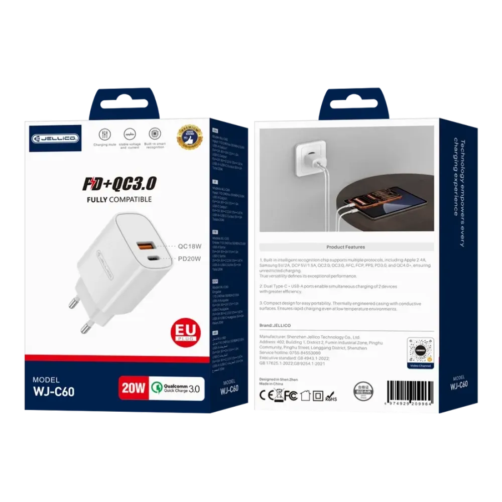 20W Snabbladdare (USB-C + USB-A)