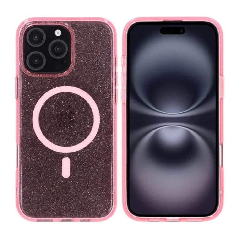 iPhone 16 Pro Max Rvelon Mobilskal TPU med Magsafe + Pink Glitter